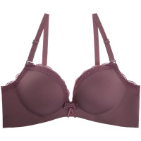 云朵柔软]无痕小胸聚拢加厚内衣女春季无钢圈上托调整型文胸套装 紫红色单件 32/70A