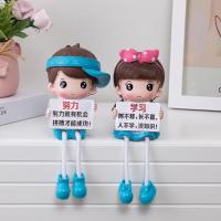 励志学习娃娃桌面书柜装饰品摆件家居儿童房间装饰吊脚娃娃小摆件 努力学习