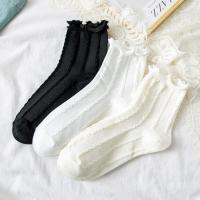 绑带袜子女夏季薄款中筒白袜子lolita白色蕾丝花边袜可爱日系夏天 B4-17-JK女中筒(竖条款） 混色3双装 均码