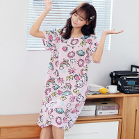 长款棉绸睡裙女胖m200斤夏季短袖人造棉连衣裙宽松大码孕妇家居服 紫玫红 均码100-190斤胖瘦可穿