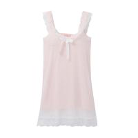 睡衣女夏季性感小吊带裙薄款蕾丝边公主风睡裙带胸垫可外穿家居服 粉色无胸垫 S