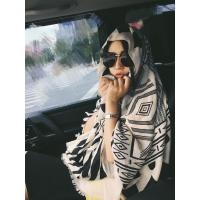 防晒披肩女夏季围巾海滩纱巾沙滩巾海边两用超大泰国夏天丝巾百搭 几何黑白