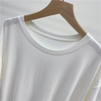 夏季宽松大版型铜氨丝短袖t恤女韩版圆领开叉凉爽冰丝面膜t半袖 白色(圆领) M