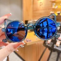 儿童眼镜卡通太阳镜男女童可爱猫咪耳朵墨镜女孩防紫外线遮阳镜潮 炫蓝色