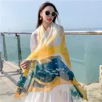 云纹纱夏季薄款防晒丝巾纱巾出游度假女外搭披肩大围巾海边沙滩巾 挪威森林黄绿