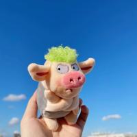 可爱拽拽猪绿毛生气猪毛绒玩具公仔包包挂件男女生礼物搞怪钥匙扣 灰衣绿毛猪挂件新批次 全长12cm