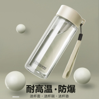 富光玻璃杯双层情侣水杯创意带盖便携防漏办公杯子男女时尚泡茶杯 (双层)280毫升-无过滤-米白色