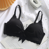 夏季白色内衣女薄款无钢圈小胸聚拢少女高中学生显胸小收副乳文胸 黑色 单件 32/70A