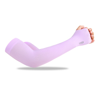 夏季冰爽袖套防晒女薄款男士骑行手套冷感冰丝紫外线长款护臂袖子 紫色[拇指款] 1双装