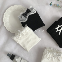 4条装 日系性感无痕蕾丝边少女内裤 夏季黑白蝴蝶结舒适提臀内裤 2条装 白叉叉 白色 均码