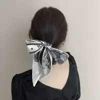 法式发带春秋复古丝巾女夏季小长条丝带装饰飘带ins风扎头发绑发 黑色双鹤