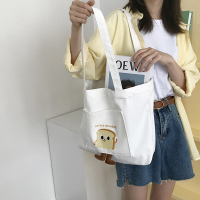 唐糖包袋/托特包女单肩帆布袋夏季清新可爱大容量奶酪帆布包 吐司白单肩