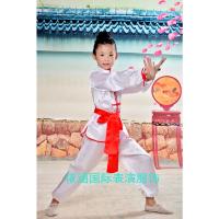 儿童武术表演服长短袖练功服男女童功夫演出中小学生太极训练服装 白色 长袖 100cm
