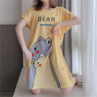 韩版加大码短袖睡裙胖MM女夏季卡通睡衣加肥宽松孕妇家居服可外穿 JJL#短袖裙934黄熊 90-180斤
