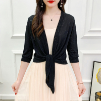 披肩夏季薄款开衫配裙子外搭配吊带裙的小外套百搭防晒衣短款 闪亮黑 M