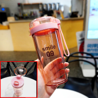 高颜值吸管水杯大人男女塑料少女便携学生可爱夏季杯子ins风简约 直饮款粉色400ml 送贴纸