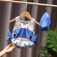 1-5岁3小童2021儿童泳衣男女童连体可爱游泳衣温泉婴幼童宝宝泳装 灰色 鲨鱼 90cm