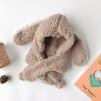 秋冬季帽子围巾一体帽儿童羊羔绒套头帽子女宝宝男童加厚护耳帽潮 深咖色 2-10岁 均码