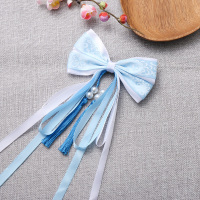 儿童蝴蝶结钻花头饰中国风女童发饰流苏发夹宝宝古装汉服古风发卡 浅蓝蝴蝶流苏(单只，绑后脑勺）