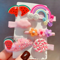 儿童发夹发卡宝宝可爱发饰女孩洋气头饰刘海夹边夹女童不伤发夹子 粉色彩虹六件套