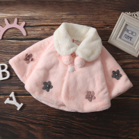 21年冬季儿童礼服百搭披风女宝宝斗篷外套女童公主双色仿皮草披肩 粉色小花(普通)偏小 110cm