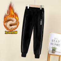 女童休闲裤子加绒加厚洋气冬装长裤一体双面绒儿童打底裤外穿宽松 黑色 英文款羊羔绒裤 120cm