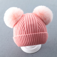 婴儿帽子秋冬季潮女宝宝护耳毛线帽公主可爱6儿童男3-12个月0幼儿 粉色 帽围38-48cm/参考年龄2个月-2岁 均码