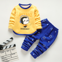 儿童保暖内衣套装男女小孩加绒加厚家居衣服宝宝秋冬季秋衣秋裤潮 明黄色 黄蓝dj大嘴猴 90码两用裆建议90cm以内