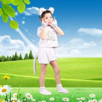 儿童六一小猪大灰狼动物演出服快乐小猪三只小猪白兔子表演舞蹈服 白色小猫带发箍 100cm