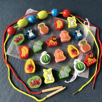 儿童早教益智串珠玩具1-3岁宝宝手眼协调智力木质穿珠子蒙氏早教 动物水果[收纳袋装]