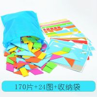 儿童益智力动脑拼图玩具4-6岁3开发幼儿园七巧板教具学生用一年级 收纳袋装170片巧板+24图