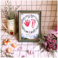 宝宝纪念品手脚印不远嫁保证协议书女儿新生婴儿满月百天纪念足印 金丝缕蓝(送礼盒+印泥+手链)