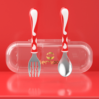 semaco儿童筷子训练筷3岁一段婴儿学筷器小孩练习吃饭宝宝学习筷 [叉勺]缤红-三件套(叉+勺+盒)