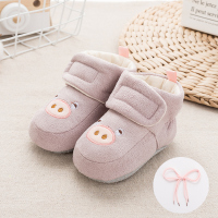 婴儿鞋子0-1岁3-6个月步前软底不掉脚防滑春秋新生儿满月宝宝棉鞋 皮粉-019 内长10cm 10码