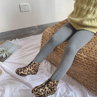 周小意儿童条纹薄绒连裤袜女童百搭加绒打底裤袜女宝宝连脚裤秋冬 麻灰色 S码/90-100cm