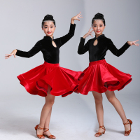 新款拉丁舞蹈服儿童南韩绒舞蹈裙金丝绒少儿专业比赛考级练功服装 圆领单上衣 110cm