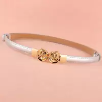 花朵对扣可调节细腰带 时尚百搭连衣裙子装饰腰带 细腰带 女 银色 90cm