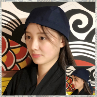 日式餐厅料理头巾帽服务员工作包头拉面寿司店帽子厨师帽男女 藏蓝色 可调节
