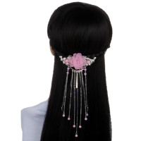 民族风古典步摇发夹复古发簪古装头饰汉服女表演动漫展发饰 浅粉 送耳环