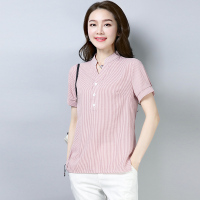 棉麻短袖T恤女装衬衫夏季新款遮肚子显瘦胖MM大码宽松上衣潮