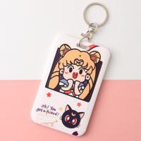 卡通可爱情侣学生校园卡套公交门禁工厂牌少女地铁饭卡挂绳保护套 可爱美少女卡套+挂扣