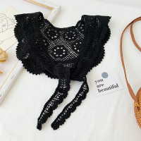 日系仙气田园学生蕾丝披肩女小坎肩配裙子缕空围巾韩版打结假领子 蕾丝小披肩 梅花 黑色