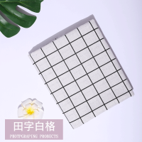 桌布布艺棉麻小清新长方形餐桌布书桌ins 学生北欧简约茶几布台布 田字白格 100*150cm