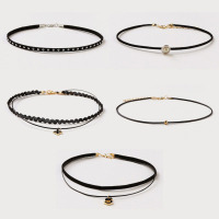 原宿项链百搭锁骨链女儿童饰品蕾丝短款学生时尚项圈颈带颈链套装 儿童套装一 短款25+5CM