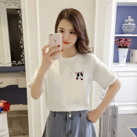 9.9大码短袖t恤女装宽松韩版夏装2020新款洋气打底百搭遮肚子上衣 白色#小狗#短袖 S
