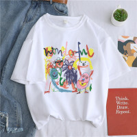 短袖T恤女2021新款ins超火卡通涂鸦宽松韩版百搭学生大码体恤上衣 白色（2035 涂鸦） M