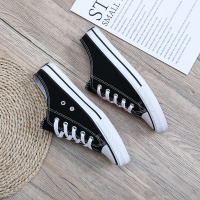 黑色半拖帆布鞋男低帮学生休闲鞋夏季韩版潮流无跟平底布鞋男托鞋 黑色经典半拖 35女款