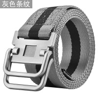 双环扣帆布腰带男士军训皮带女学生青少年韩版牛仔裤带户外布带潮 灰色条纹 100cm