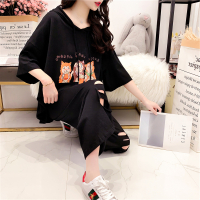 初中学生bf全套夏季一套潮流七分阔腿裤女装韩版休闲宽松两件套装 单上衣 4XL码[建议155-180斤内]