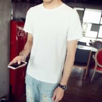 夏季男士七分短袖t恤男韩版宽松学生5分t血上衣服7分中袖潮流体恤 纯白短袖 M